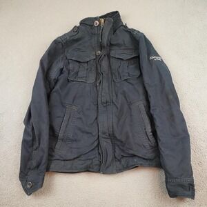 Abercrombie & Fitch Jacket Mens Large Black Canvas Military Full Zip Lined